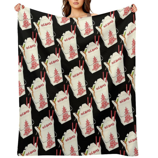 Chinese Takeout Pattern - Black Lightweight Throw Blanket
