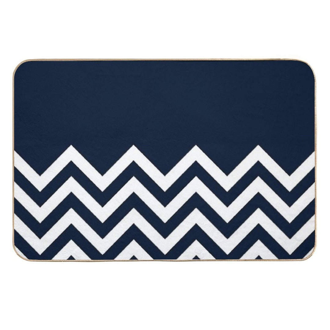 White And Navy Chevron Elegant Pattern  Easy Maintenance Bath Mat