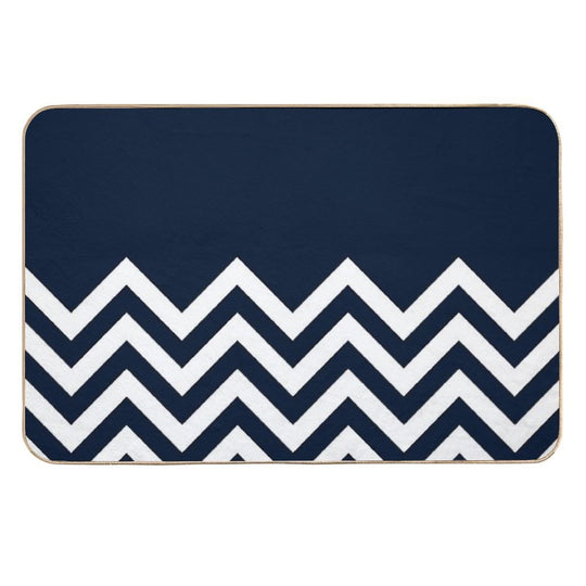 White And Navy Chevron Elegant Pattern  Easy Maintenance Bath Mat