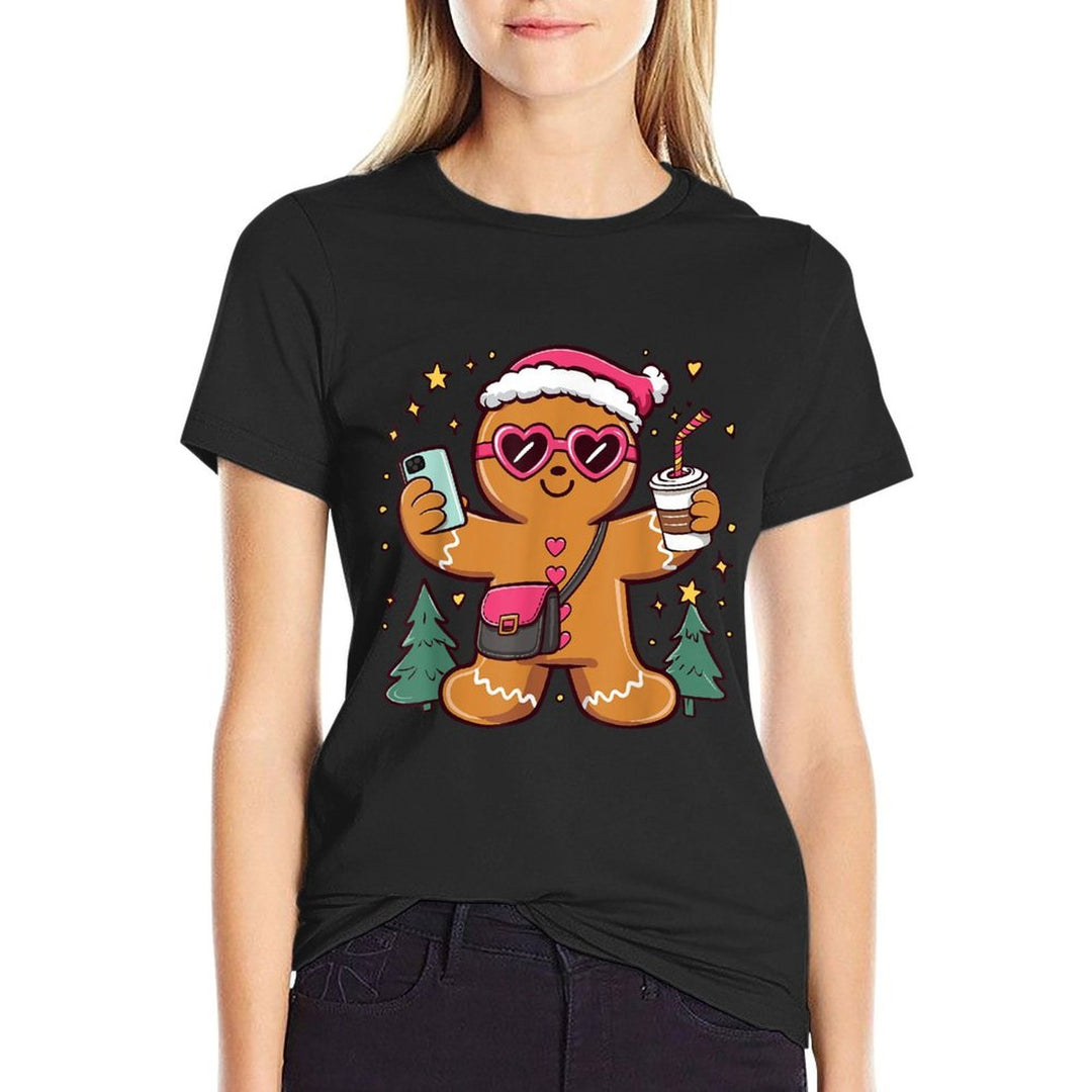 Gingerbread Man Cookie Santa Claus Hat Christmas Boys Girls  Wrinkle-resistant T-Shirt