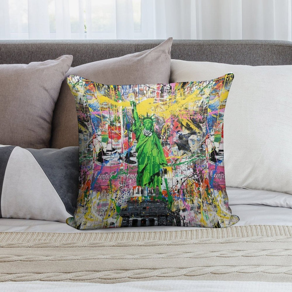 Statue Of Liberty Holding Paintbrush Pop Culture Street Art Mashup Soft Skin-Friendly Throw Pillow