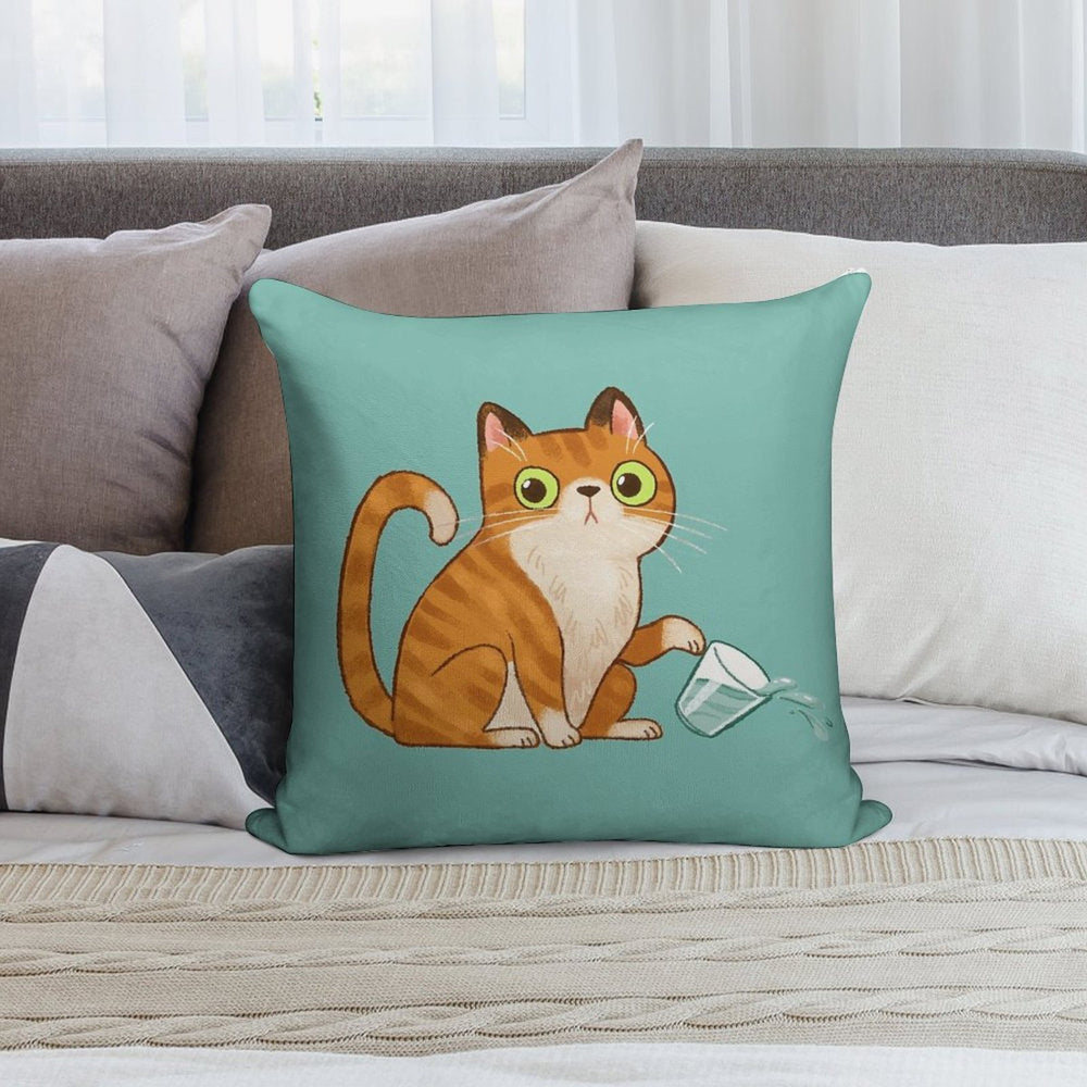 Cat Tipping Glass Soft Washable Throw Pillow