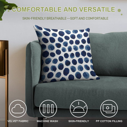 Polka Dot in Indigo Soft High-Density Material Throw Pillow