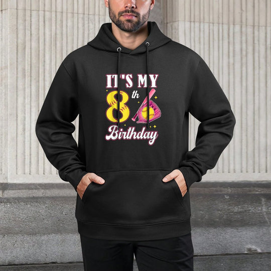 Its My 8th Birthday Softball Girl 8 Year Old Party Layering Staple Hoodie