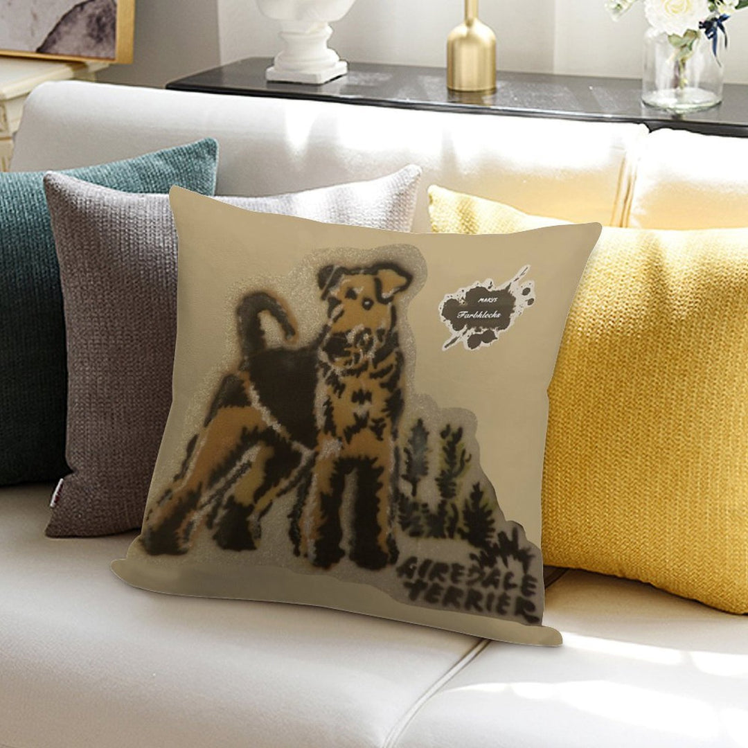 An Airedale Terrier Stands in The Meadow Soft Fade-Resistant Throw Pillow