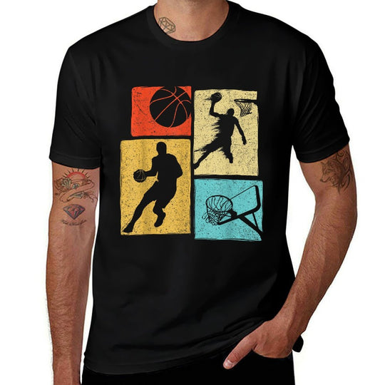 Basketball Players - Colorful Ball Hoop Sports Lover  Oversized Silhouette T-Shirt