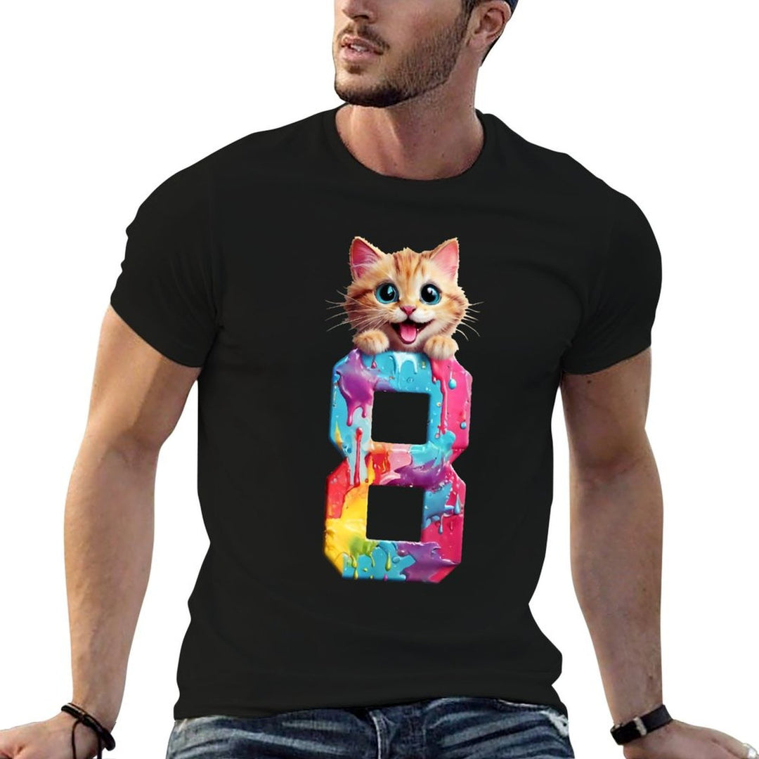 CATS 8 YEARS CAT 8TH BIRTHDAY Men Women Kids  Rolled Sleeves T-Shirt