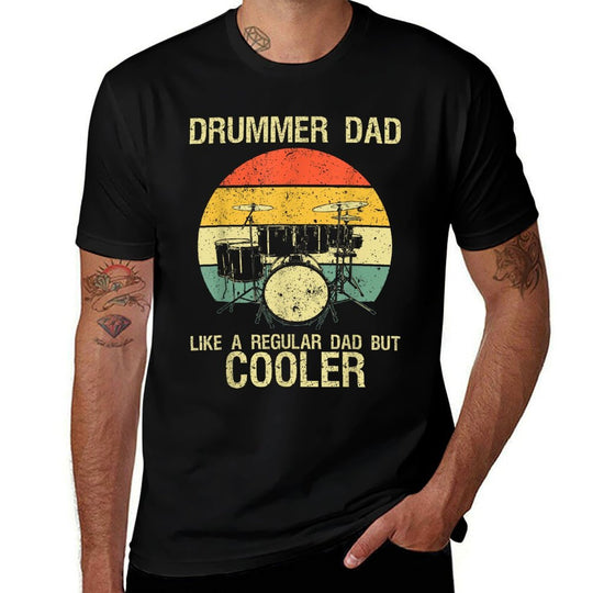 Funny Drumming Art For Dad Father Drumline Drum Set Drummer  Oversized Silhouette T-Shirt
