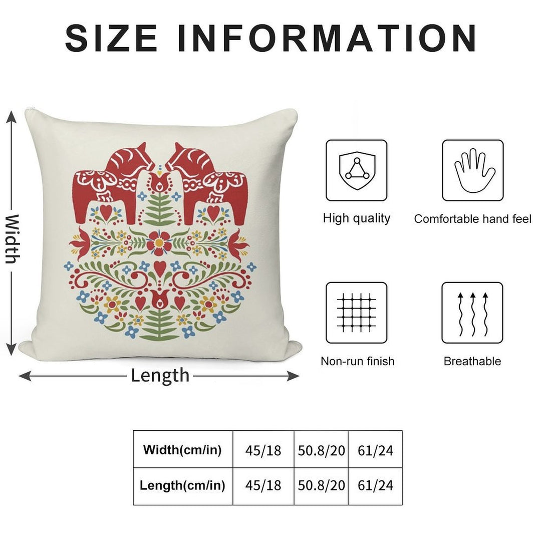 Scandinavian Dala Horse, Swedish Folk Art Soft Multiple Sizes Throw Pillow