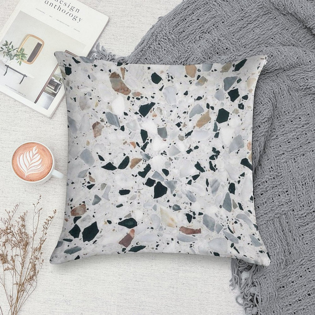 Terrazzo Black, White, Grey And Bronze Soft Shrink-Resistant Throw Pillow