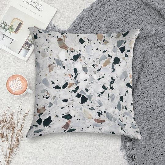 Terrazzo Black, White, Grey And Bronze Soft Shrink-Resistant Throw Pillow