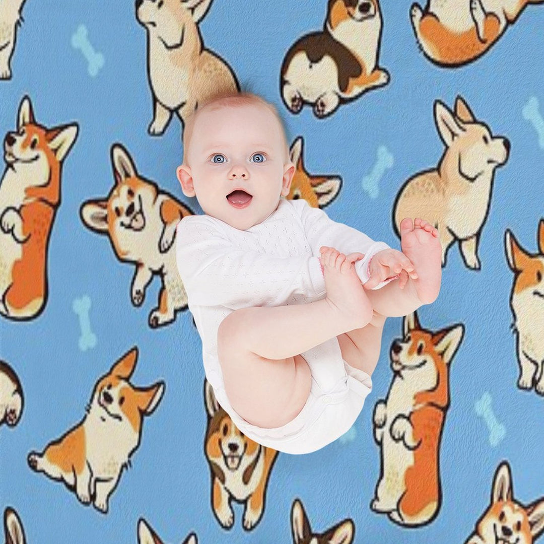 Jolly Corgis in Blue Sustainable Throw Blanket