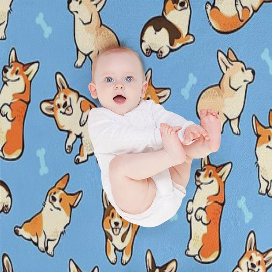 Jolly Corgis in Blue Sustainable Throw Blanket
