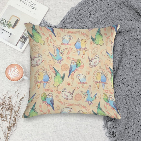 Budgie Bunch Orange Cupcake Flavored Soft Short Plush Fabric Throw Pillow