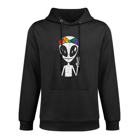 Gay Pride Alien Peace Funny Rainbow Lgbt Women Girl Kid Cotton-Polyester Blend Hoodie