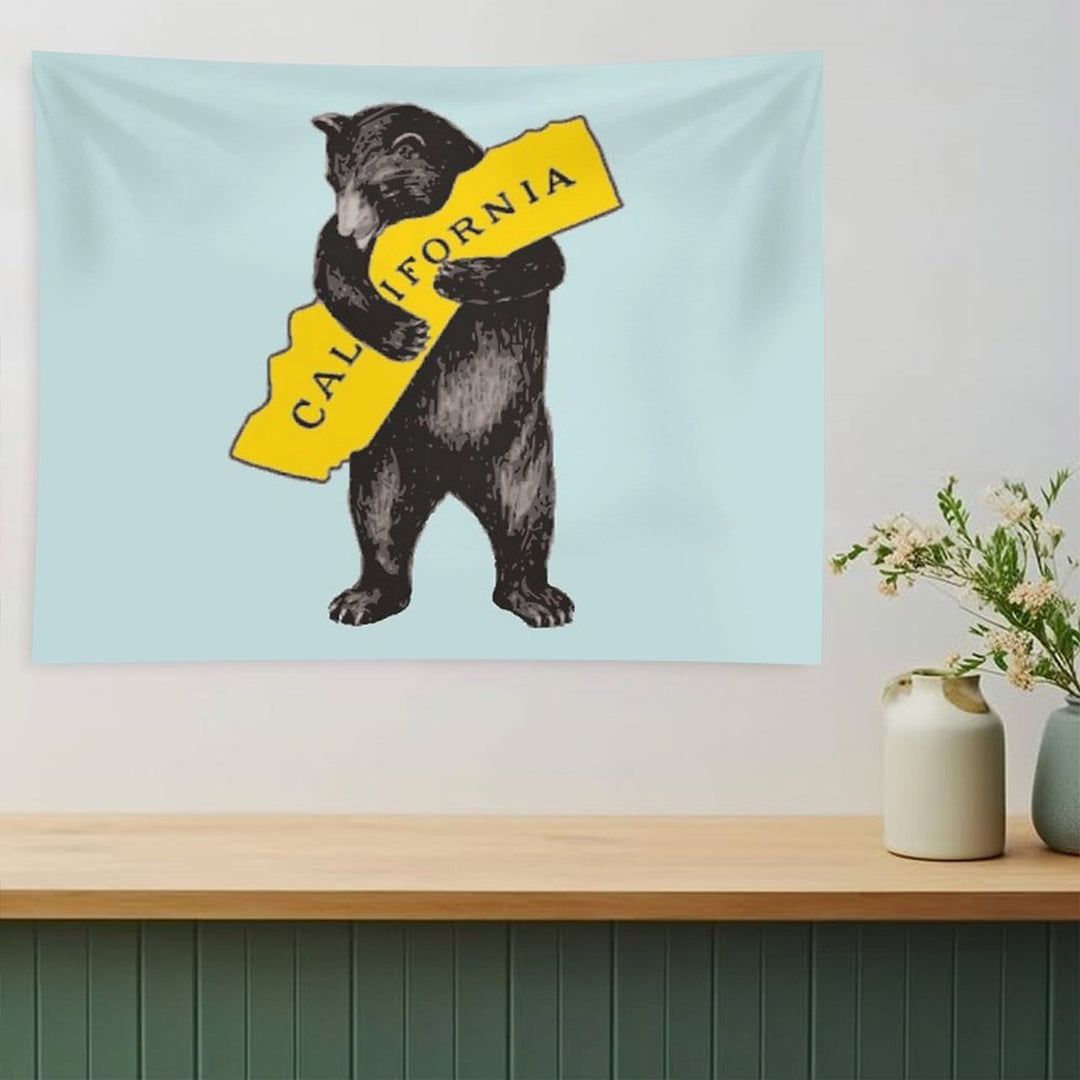 Vintage California Bear Hug Illustration Tapestry