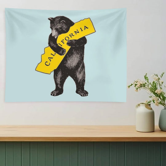 Vintage California Bear Hug Illustration Tapestry