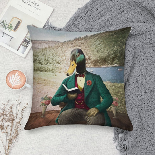 Monsieur Mallard Reading An Improving Book Soft Washable Throw Pillow