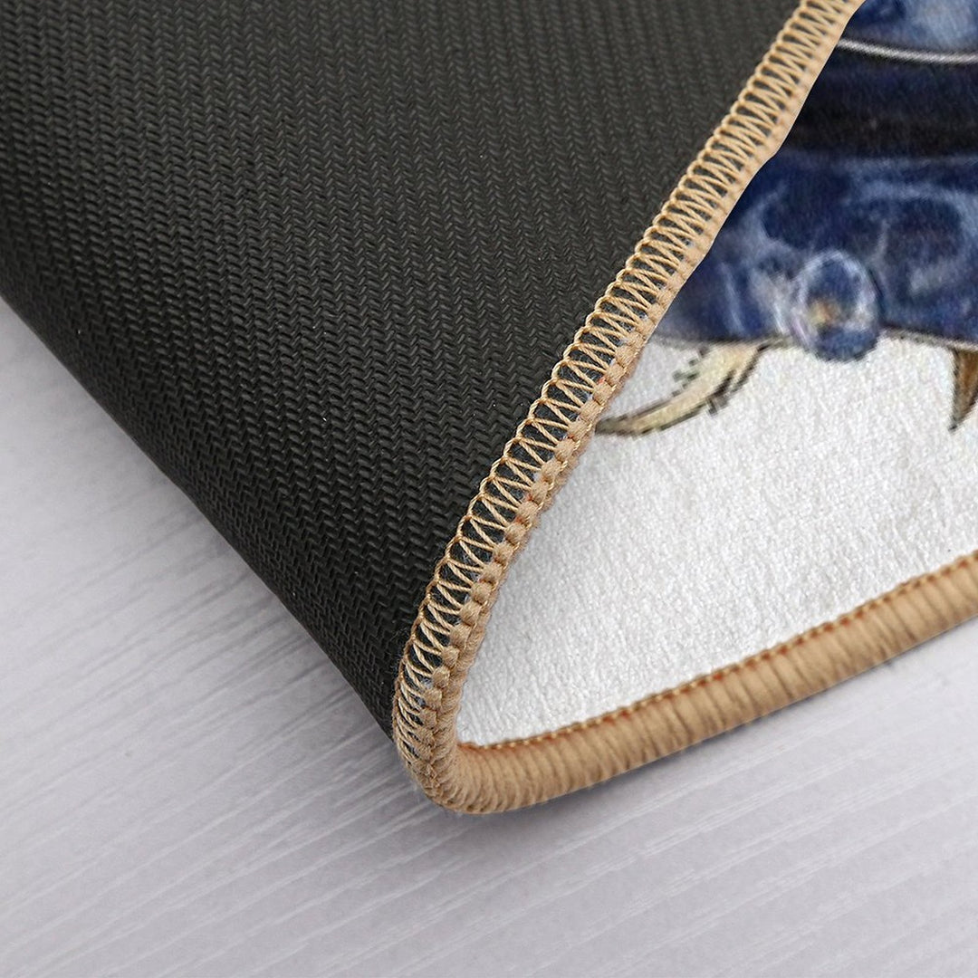 Blue Lapis Lazuli Rose with Golden Tiger Leaves  Easy To Clean Bath Mat