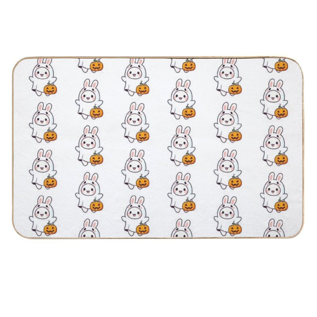 Halloween Ghost Bunny - Cute Fall Pastel Kawaii With Smiling Pumpkin  Toxin-Free Bath Mat