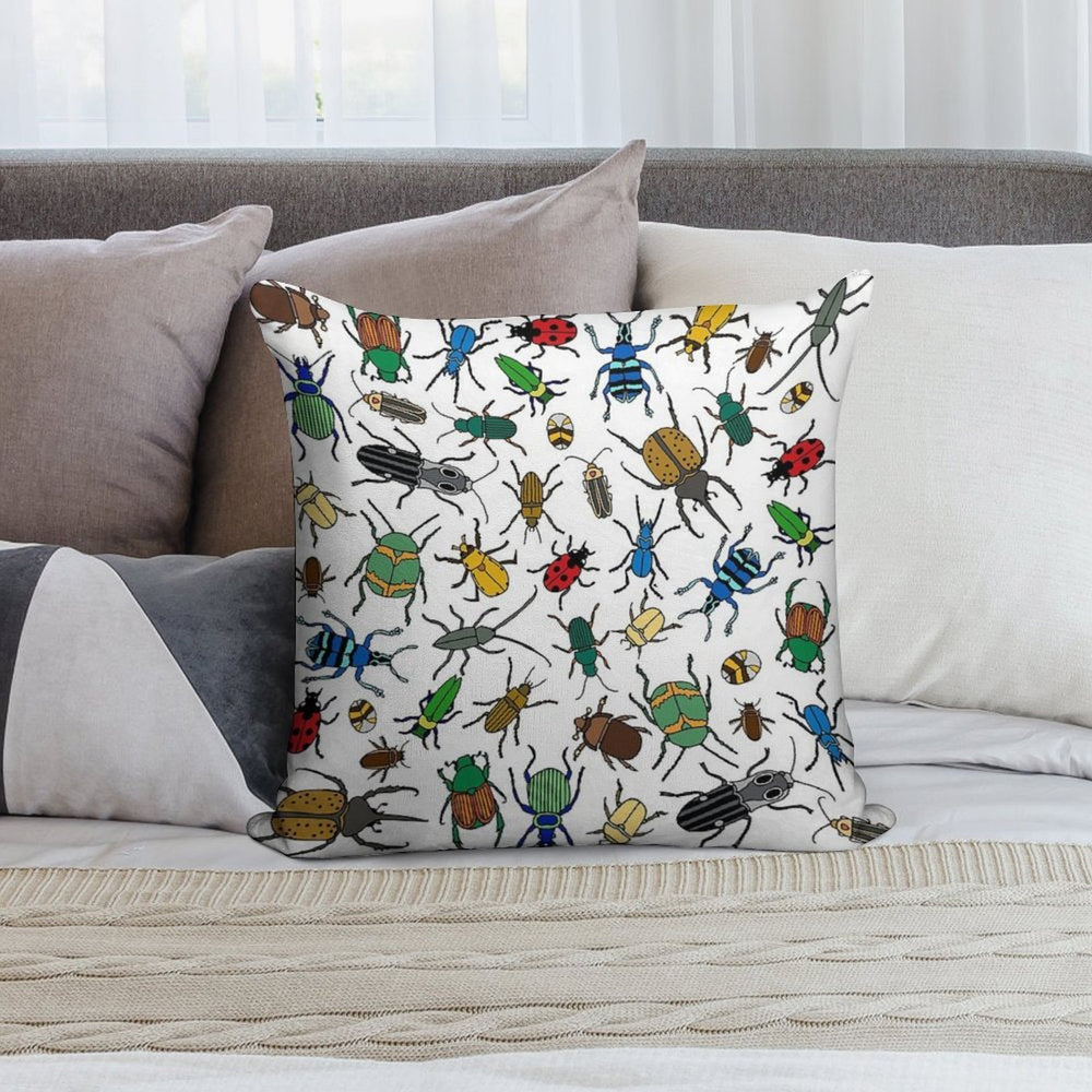 Beetles Pattern  Bugs  Insects  Pattern Soft Hidden Zipper Throw Pillow