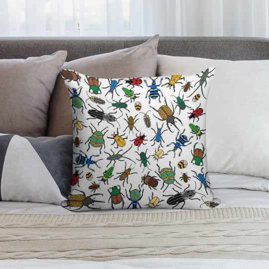 Beetles Pattern  Bugs  Insects  Pattern Soft Hidden Zipper Throw Pillow