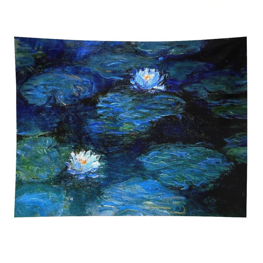 Water Lilies Monet Deep Blue Tapestry