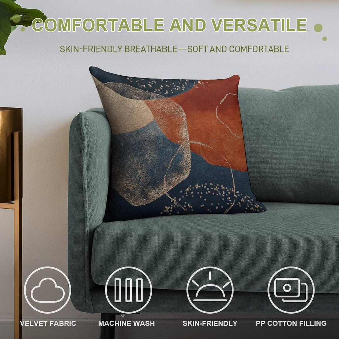 Modern Abstract Terracotta Blush And Navy Blue Soft Short Plush Fabric Throw Pillow