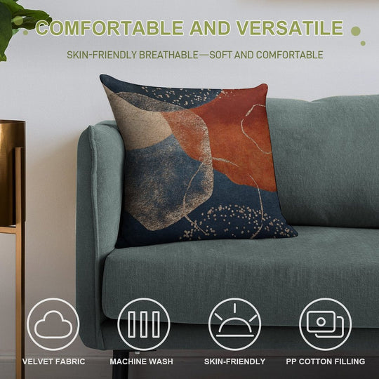 Modern Abstract Terracotta Blush And Navy Blue Soft Short Plush Fabric Throw Pillow