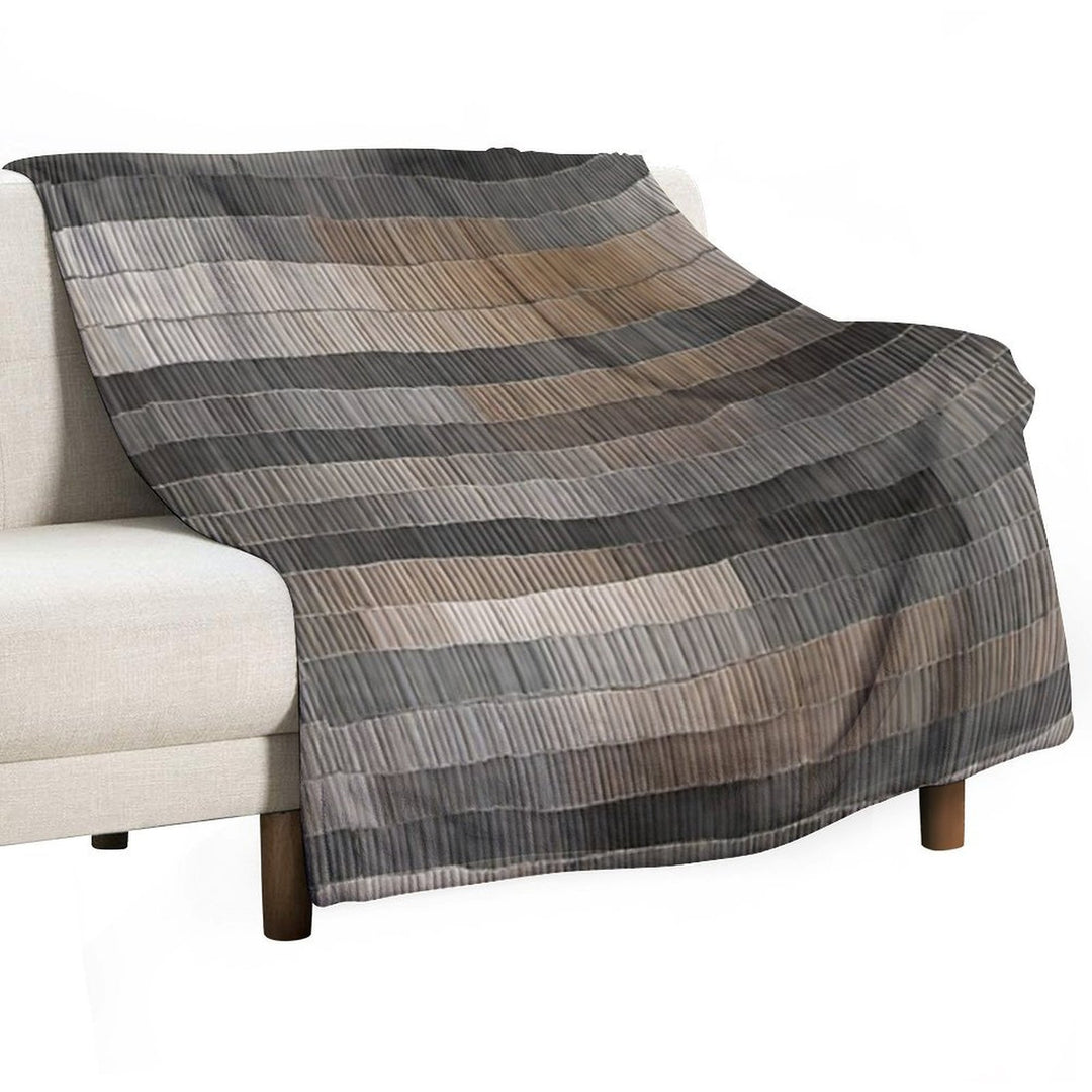 Black & Grey Horizontal Strap Abstract Retro Pattern Design Plush Throw Blanket