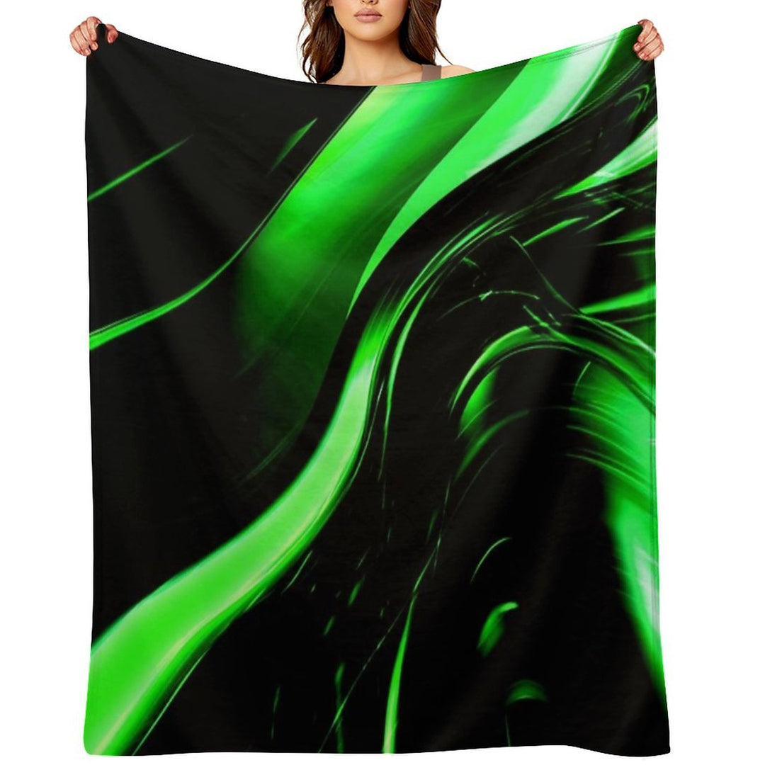 Lime Florescent Green And Black Swirling Abstract Design Pattern All-season Throw Blanket