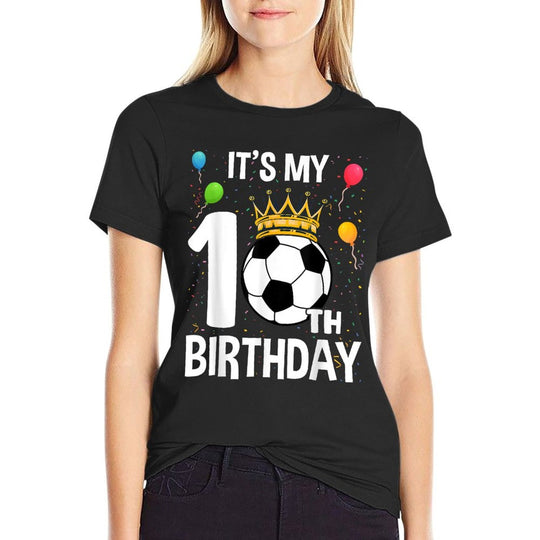 Funny Its My 10th Birthday 10 Years Old Soccer Ball Boys  Heathered Texture T-Shirt