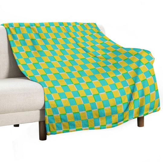 Turquoise And Yellow Checkerboard Pattern Easy Care Throw Blanket