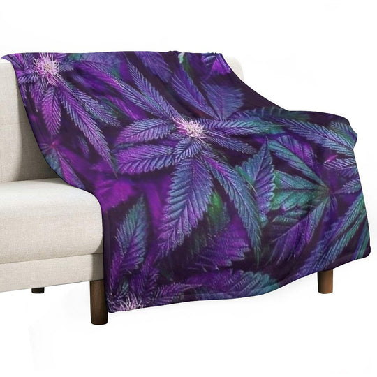 Psychedelic Purple Cannabis Marijuana Weed Pot Leaves Shrink-resistant Throw Blanket