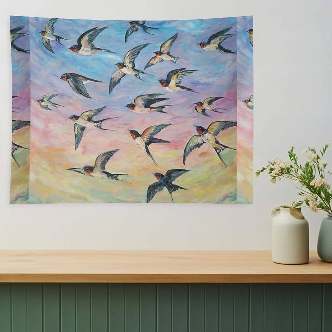Barn Swallows Acrylic Painting Tapestry