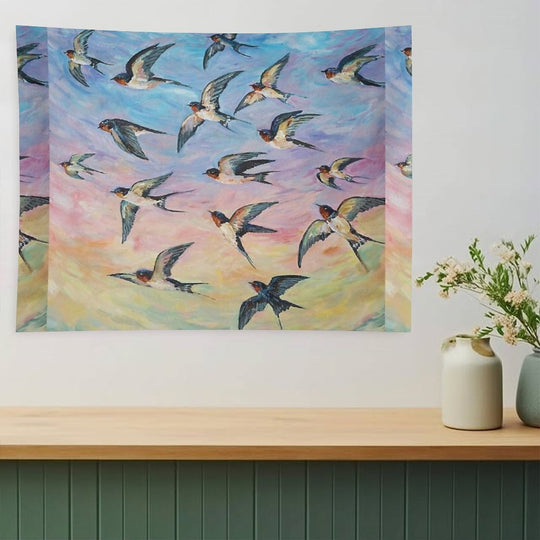 Barn Swallows Acrylic Painting Tapestry