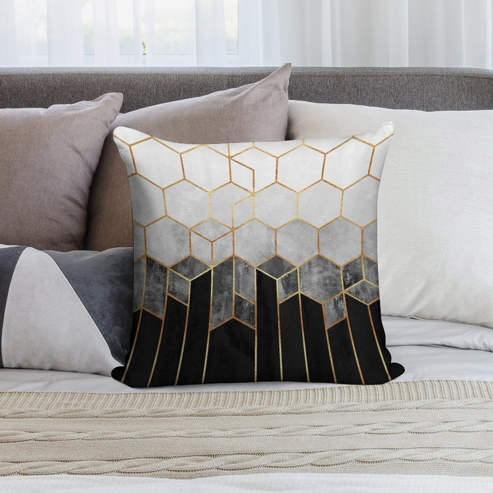 Charcoal Hexagons Soft Short Plush Fabric Throw Pillow