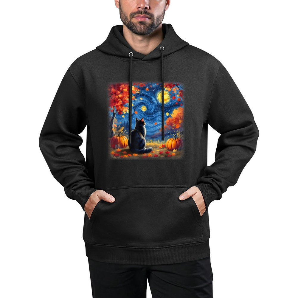 Cat Starry Night Van Gogh Cat Lover Thanksgiving Fall Autumn Pilling-Resistant Hoodie