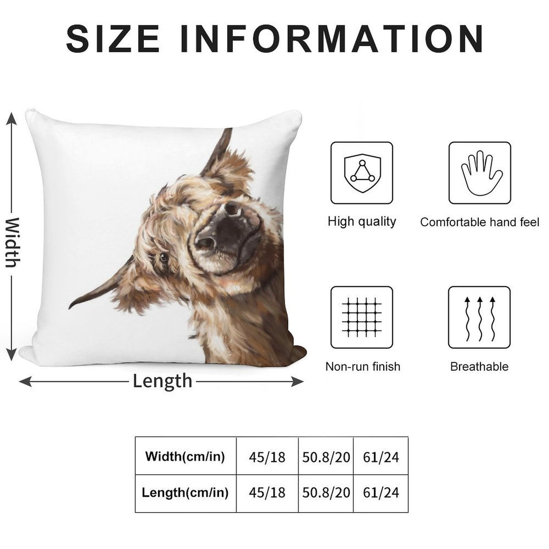 Sneaky Highland Cow Soft Easy Maintenance Throw Pillow