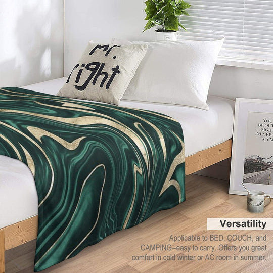 Emerald Green Black Gold Marble #1 #decor #art Versatility Throw Blanket