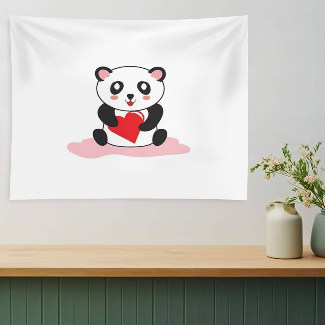 Cute Panda Holding A Heart Sticker Tapestry