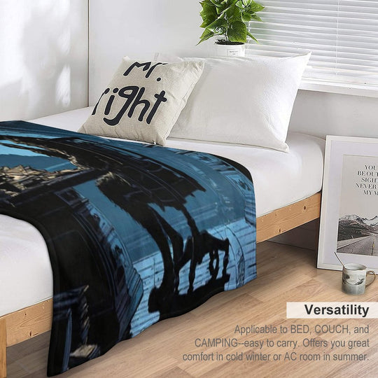 A Cat with A Cigarette in His Office in Front of The Moon Sustainable Throw Blanket