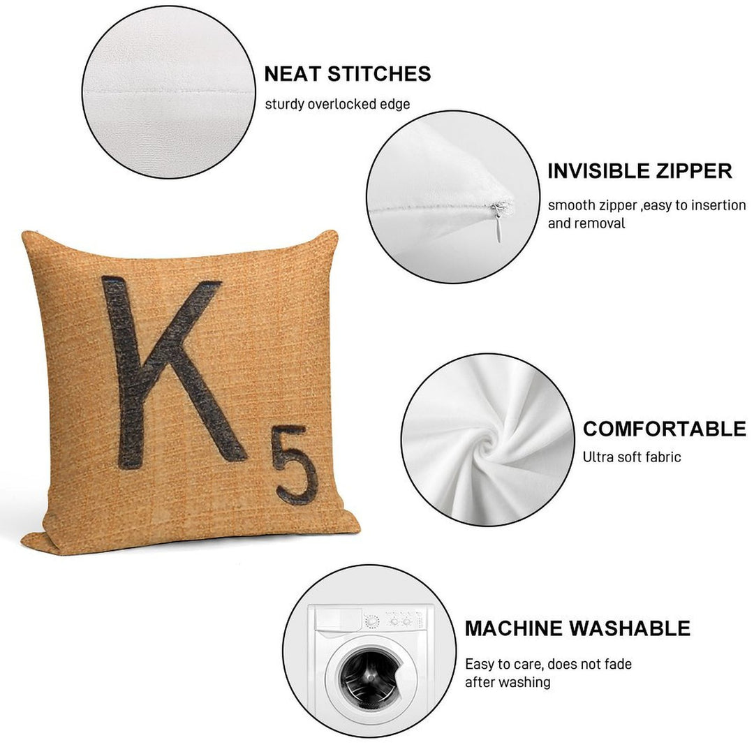 Letter Tile 'K' Soft High-Density Material Throw Pillow