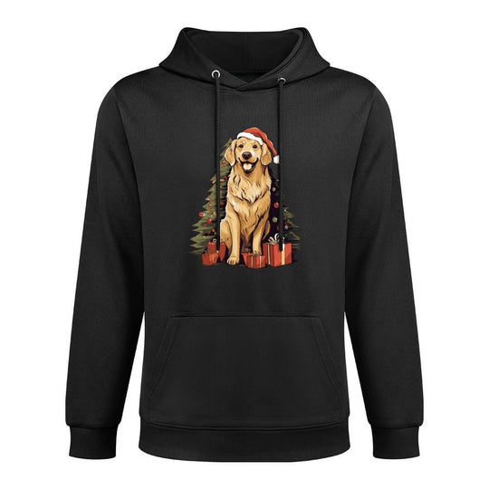 Christmas Tree And Funny Santa Golden Retriever Christmas Breathable Fabric Hoodie