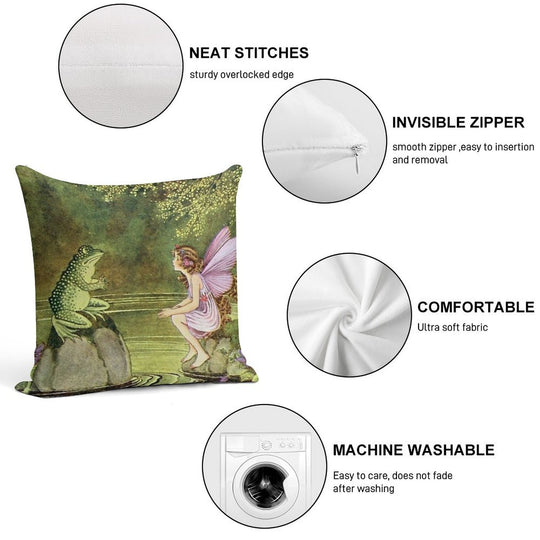 Frog And Fairy Talking -Ida Rentoul Outhwaite Soft Reinforced Edging Throw Pillow