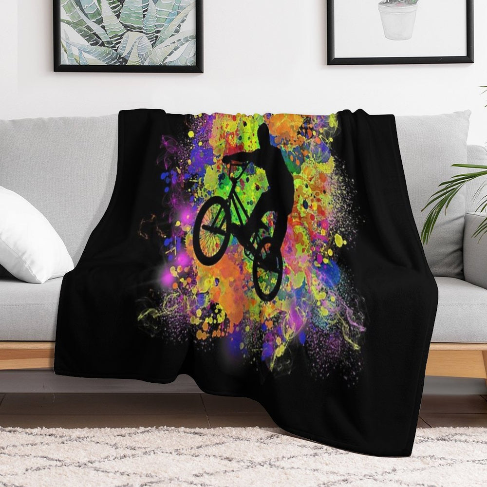 Extreme Sports BMX Bike Coloured Splash Illustration Shrink-resistant Throw Blanket