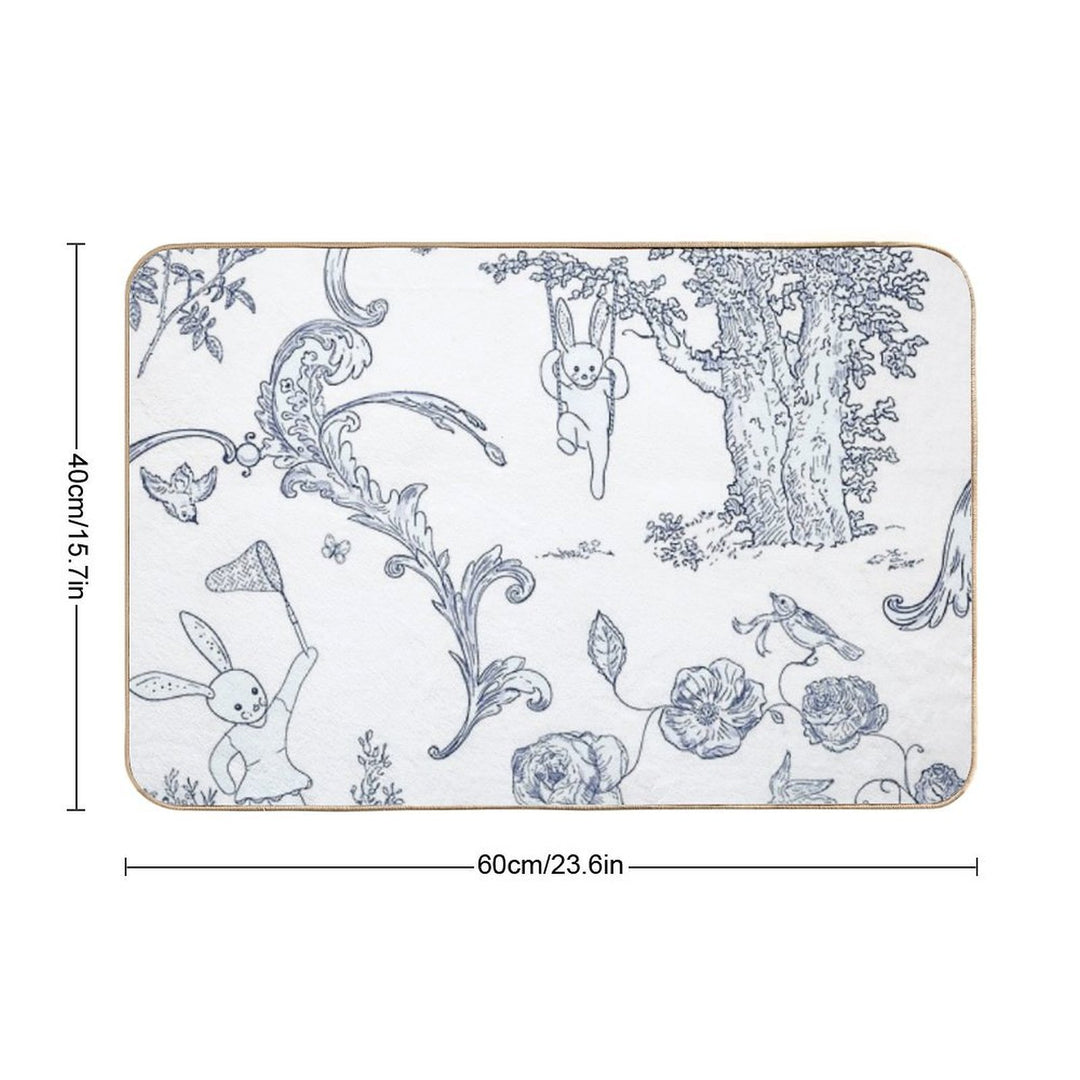 Blue Bunny Toile   Blue Toile   Blue Bunny Toile  Blue Toile Print  Easy Maintenance Bath Mat