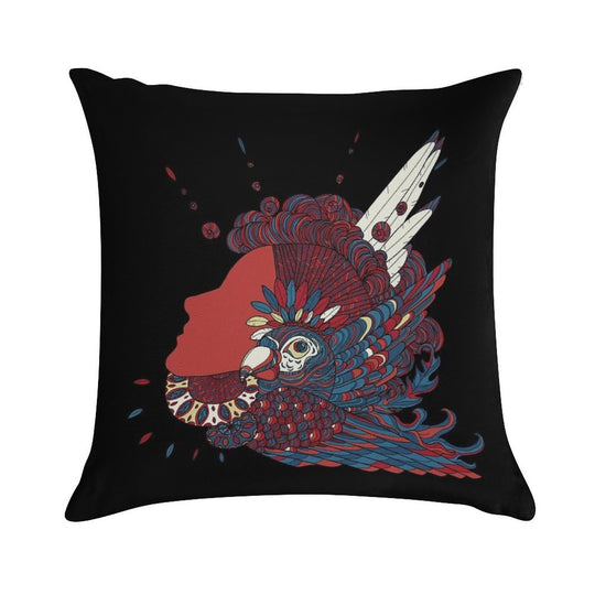 A Girl with Feathers in Her Hair Soft Reinforced Edging Throw Pillow