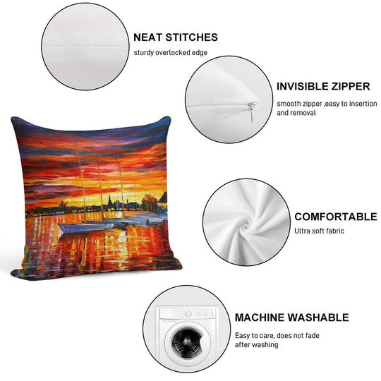 HELSINKI - SAILBOATS AT YACHT CLUB - Leonid Afremov CITYSCAPE Soft Easy Maintenance Throw Pillow