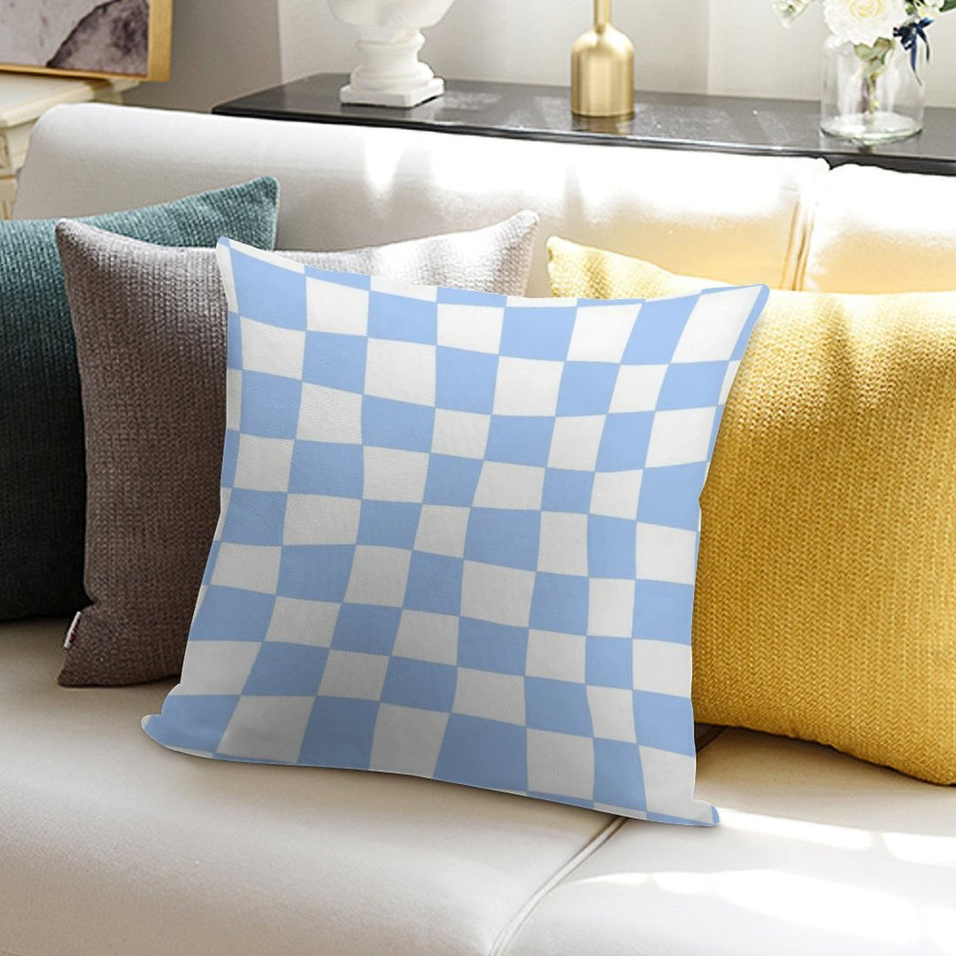 Hand Drawn Checkerboard Pattern (sky Bluewhite) Soft Hidden Zipper Throw Pillow